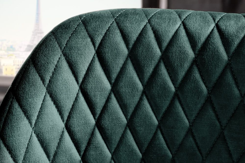 Design Barhocker PARIS petrol Samt Ziersteppung Fußkappen gold mit Armlehnen