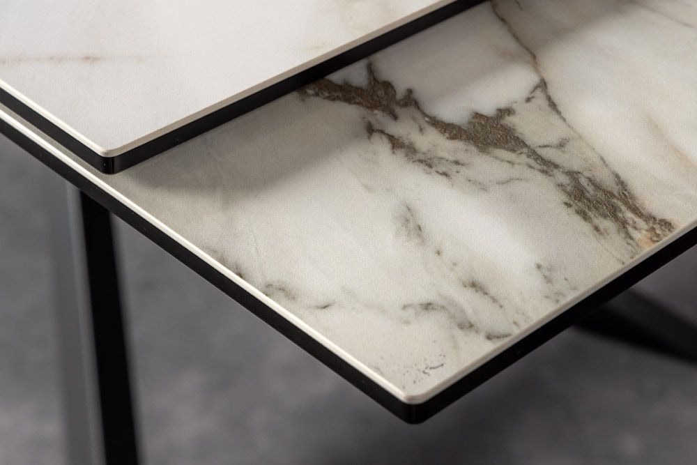 Ausziehbarer Esstisch EUPHORIA 180-220-260cm weiß Carrara Oro Keramik schwarz Metall