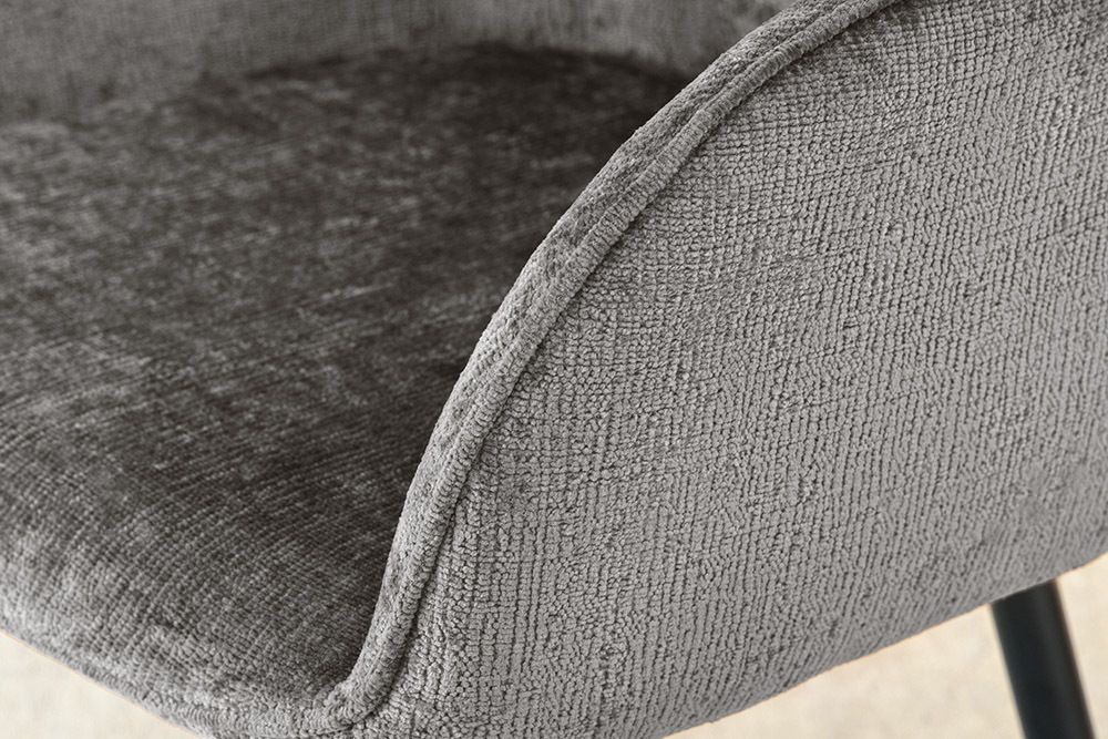 Drehbarer Retro Stuhl AVIGNON grau Chenille schwarze Metallbeine
