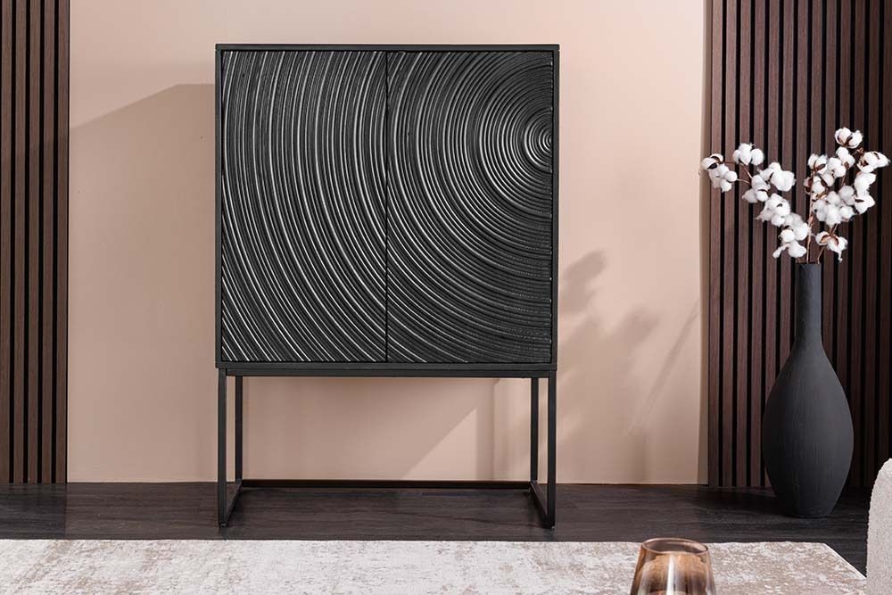 Design Highboard ORBIT 120cm schwarz Mangoholz mit 3D-Front Metall