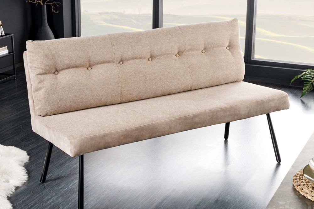 Moderne Sitzbank BIG GEORGE 160cm champagner beige Samt Strukturstoff Taschenfederkern