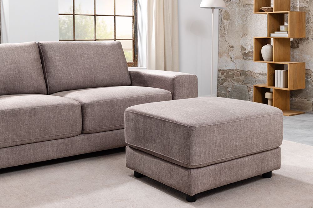 Moderner Hocker LOFT 75cm taupe Vogue Velours Samt Nosagfederung Taschenfederkern