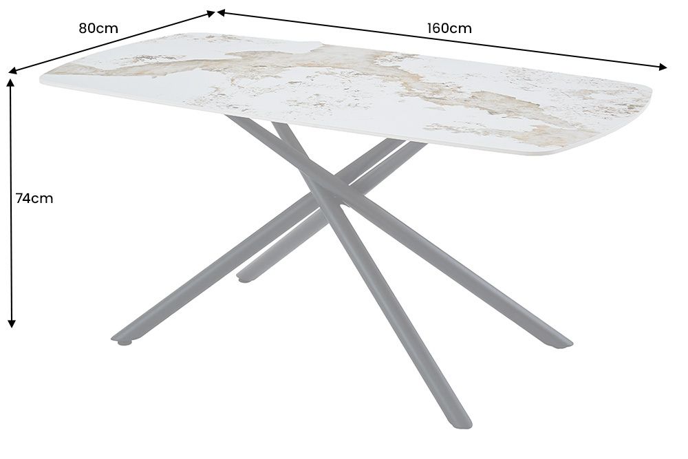 Design Esstisch OSAKA 160cm weiß schwarz Pandora Keramik Sterngestell Metall