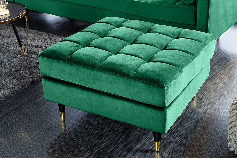 Design Hocker COZY VELVET 80cm smaragdgrün Samt goldene Füße