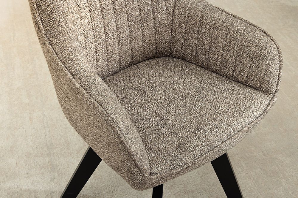 Design Stuhl LIVORNO taupe Strukturstoff schwarz Massivholz drehbar Auto-Return-Funktion