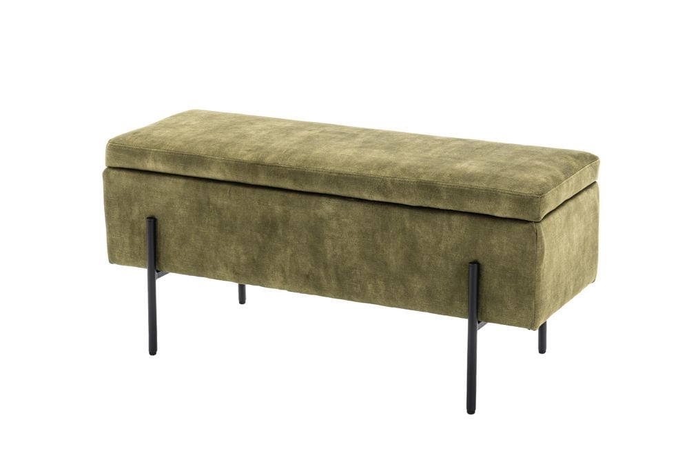 Truhenbank LOFT 100cm grün Samt Sitzbank mit Stauraum schwarz Metall