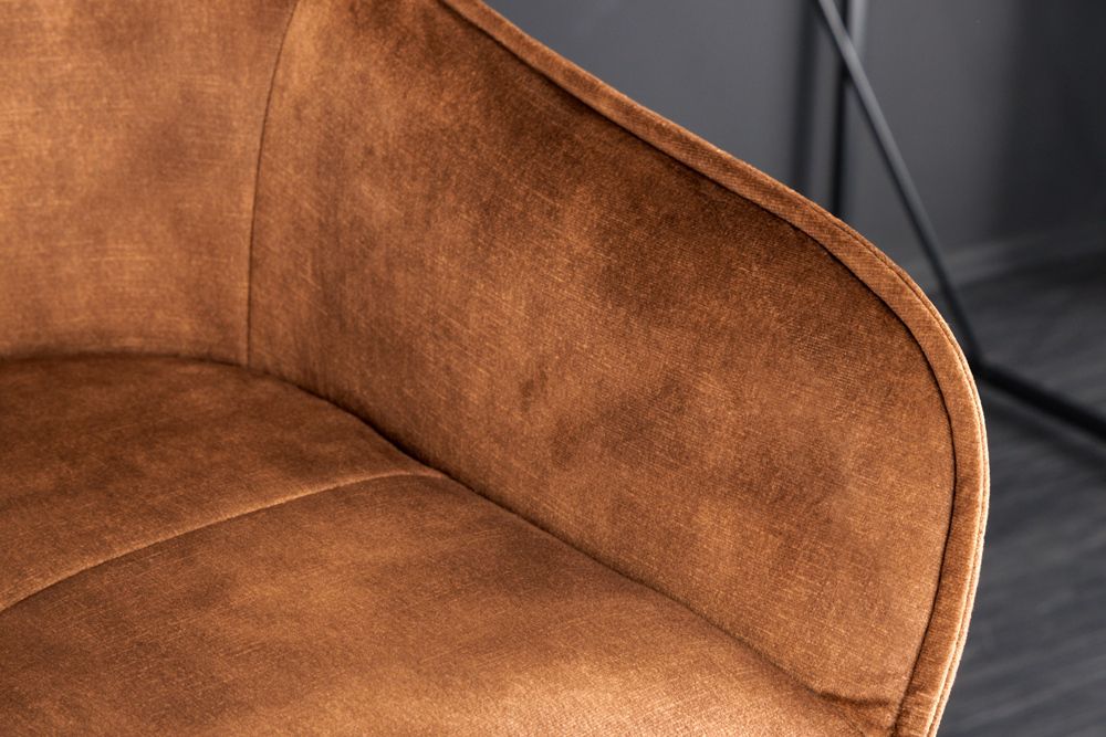 Design Barhocker EUPHORIA rost braun Samt schwarze Metallbeine Barstuhl mit Lehne