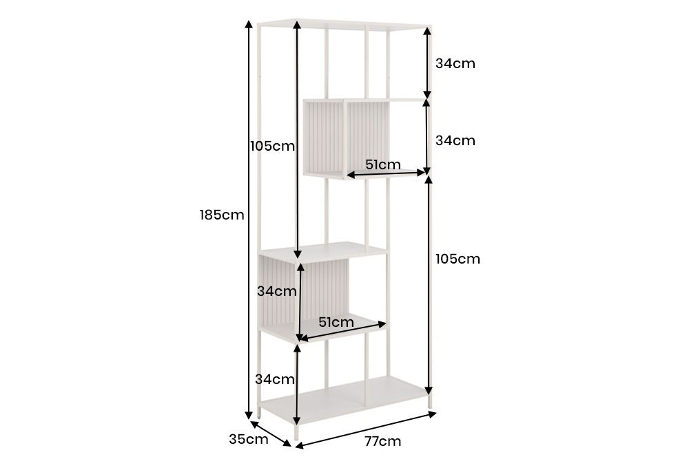 Modernes Bücherregal SLIM LINE 185cm champagner beige Metallgestell sechs Regalböden