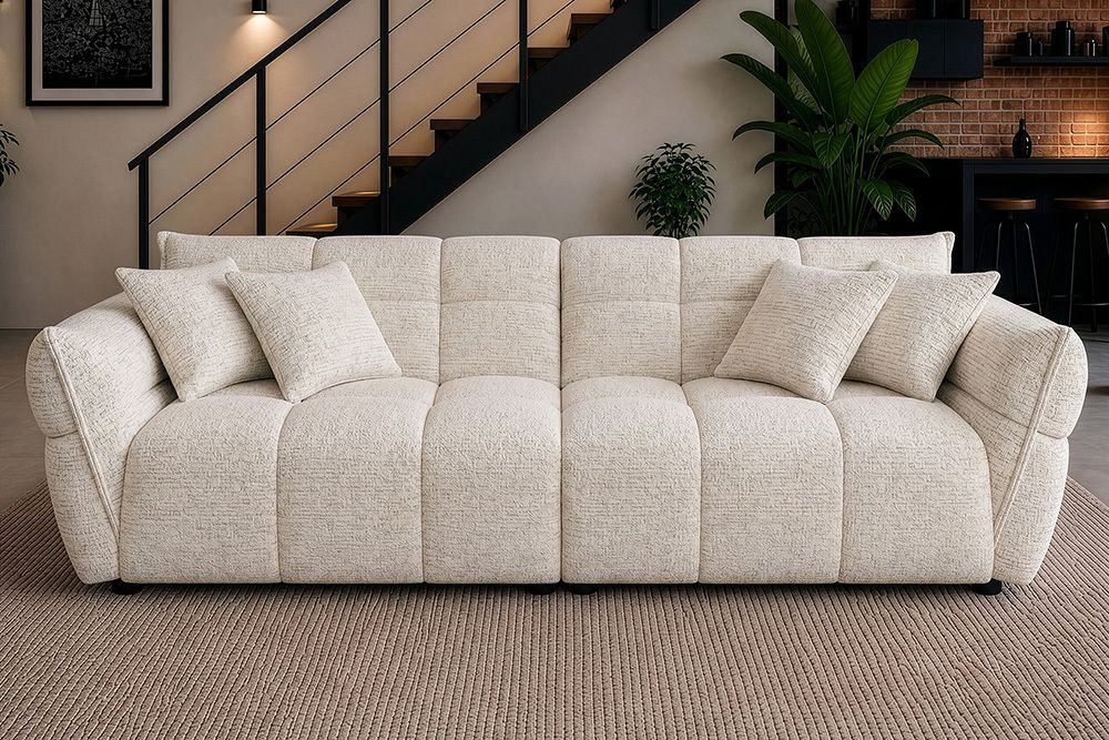 XXL Sofa CLOUD 260cm beige Bouclé Tweed Soft Bigsofa Federkern inkl. Kissen