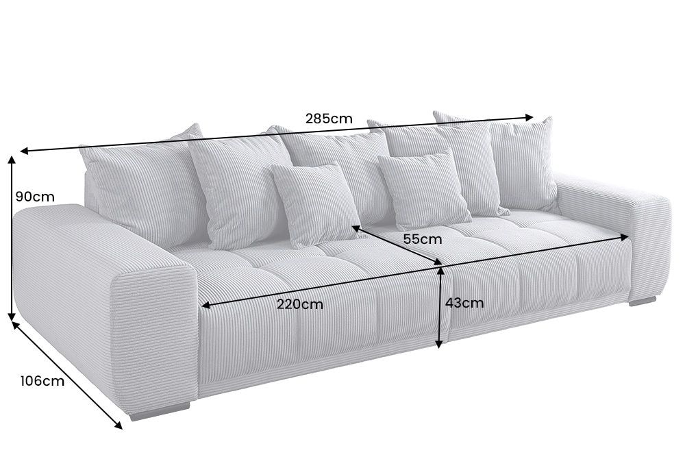 Modernes XXL Sofa ELEGANCIA 285cm grün Cord Federkern inklusive Kissen Bigsofa