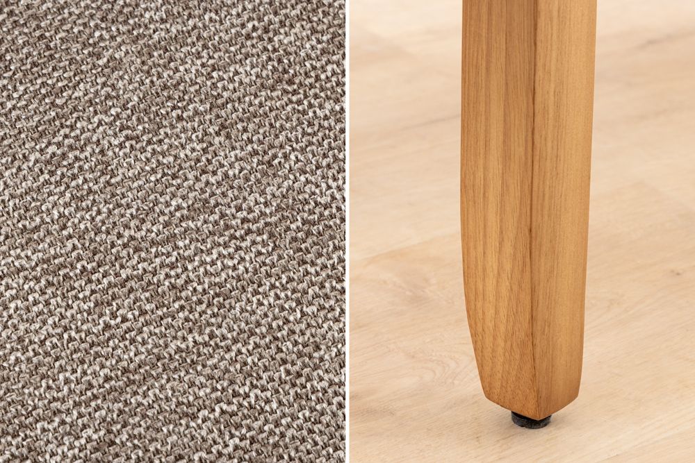 Design Stuhl CASA taupe Strukturstoff Massivholzbeine mit Zierknöpfen und Nackenrolle