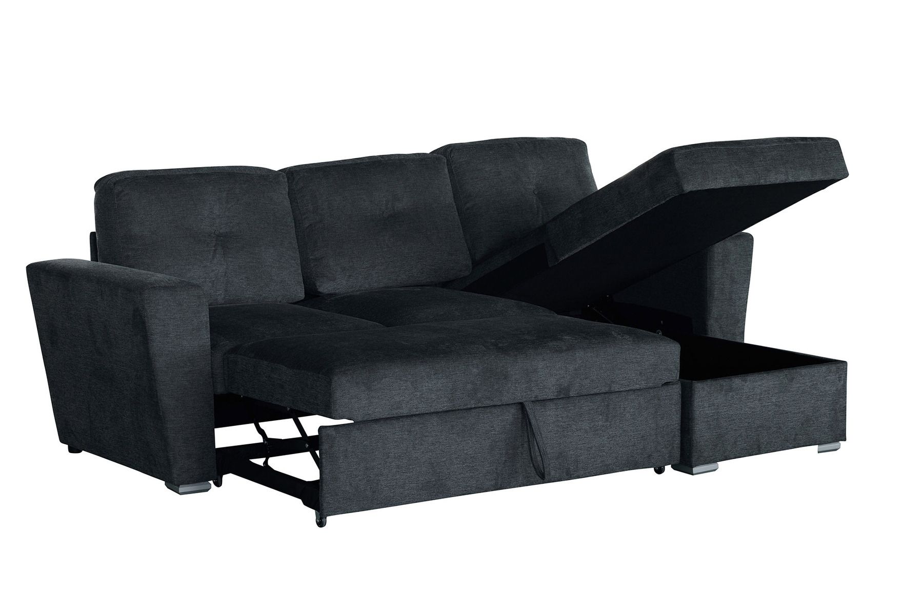 Ecksofa mit Schlaffunktion APARTMENT beidseitig aufbaubar grau Strukturstoff inkl. Stauraum