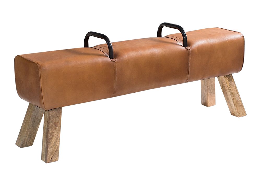 Retro Sitzbank TURNBOCK 134cm mit Echtleder Bezug Mangoholz Bank