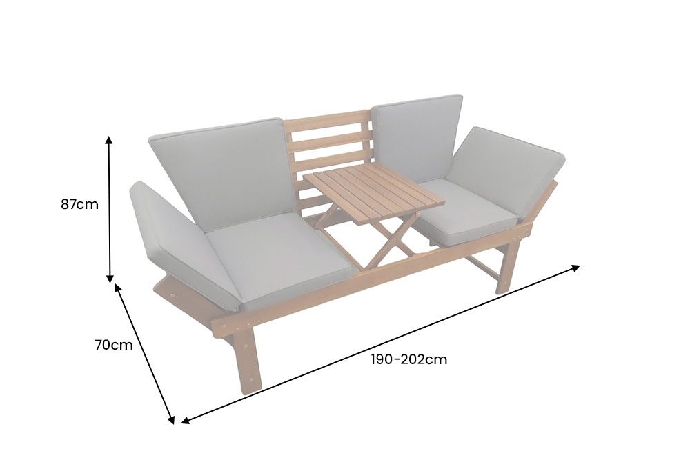 Outdoor Garten Sitzbank MODULAR 200cm natur grau Akazie mit Tisch inkl. Kissen klappbar