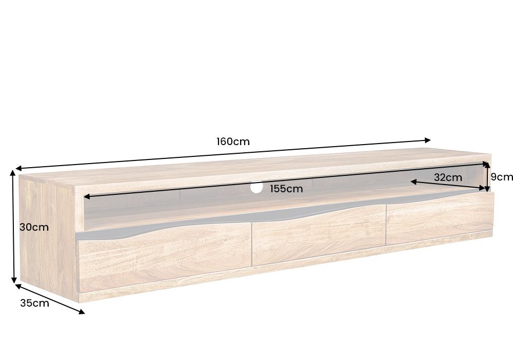 Hängendes TV-Lowboard MAMMUT 160cm braun Akazie honey finish Massivholz Baumkante