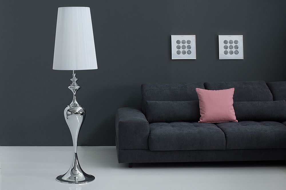 Edle Design Stehlampe LUCIE 160cm silber weiß Barock Stil Stehleuchte