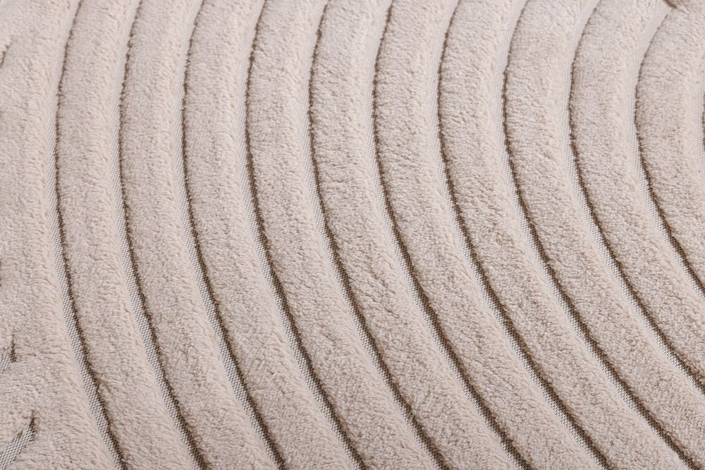 Runder 3D strukturierter Kurzflor Teppich ART DECO 80cm beige creme Hoch-Tief-Effekt