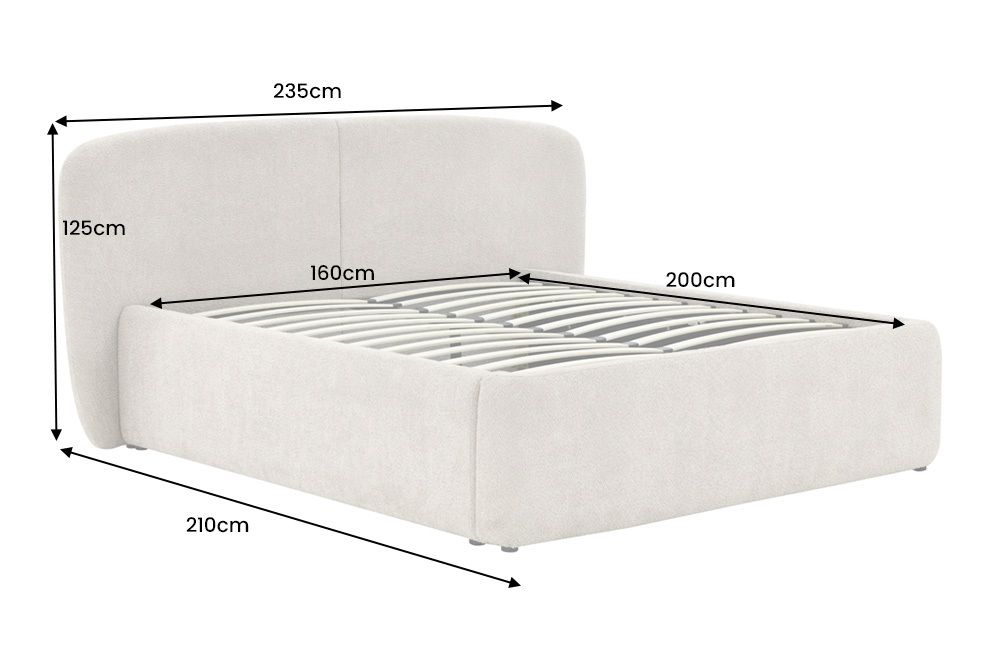 Modernes Boxbett ART DECO 160x200cm greige Bouclé mit Stauraum und Lattenrost