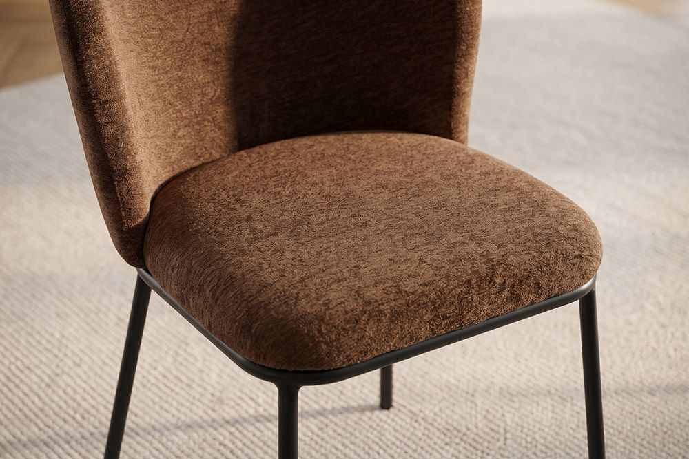 Design Stuhl LYON braun Chenille schwarze Metallbeine