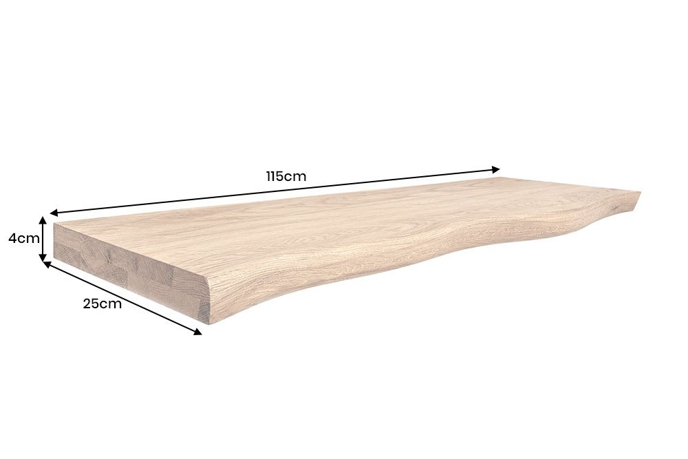 Massives Wandregal GRAND OAK 115cm natur geöltes Eichenholz Baumkante handmade