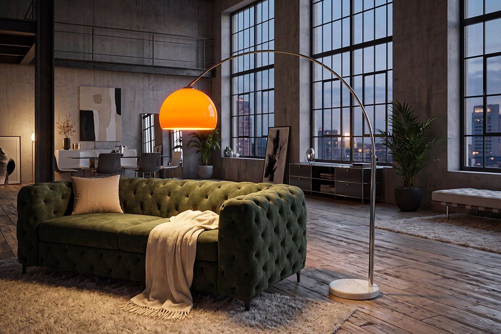 Ausziehbare Bogenlampe LOUNGE DEAL 175-205cm orange Marmorfuß Stehlampe