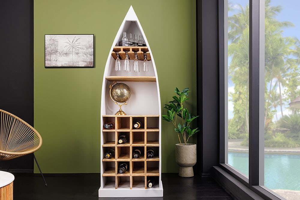 Massivholz Weinregal SEVEN SEAS 180cm weiß natur Mango Flaschenregal