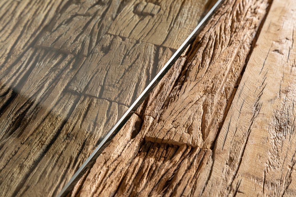 Massiver Esstisch BARRACUDA 180cm Teakholz inkl. Glasplatte mit X-Gestell