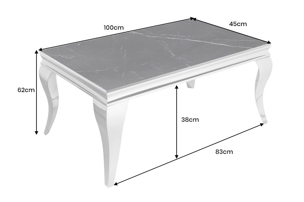 Design Couchtisch MODERN BAROCK 100cm schwarz anthrazit chrom Keramik Marmor