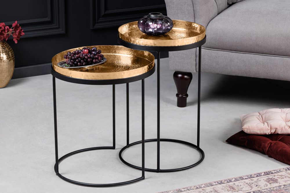 Design 2er Set Beistelltisch ELEMENTS 55cm gold handmade rund