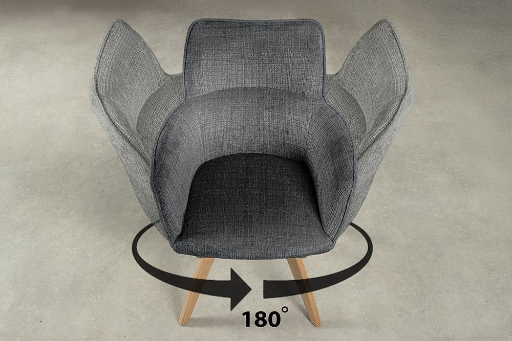 Drehbarer Stuhl ASGARD grau Chenille Cremona mit Taschenfederkern und Armlehne
