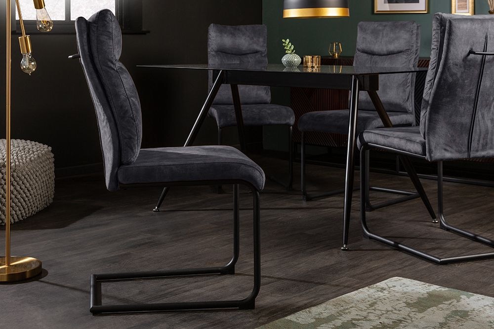 Moderner Freischwinger Stuhl COMFORT grau Samt mit Komfortgriff