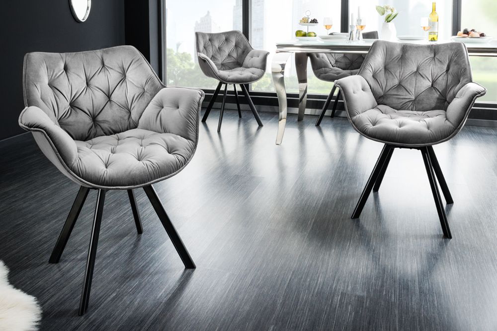 Drehbarer Stuhl THE DUTCH COMFORT Samt grau mit Armlehnen Modern Design