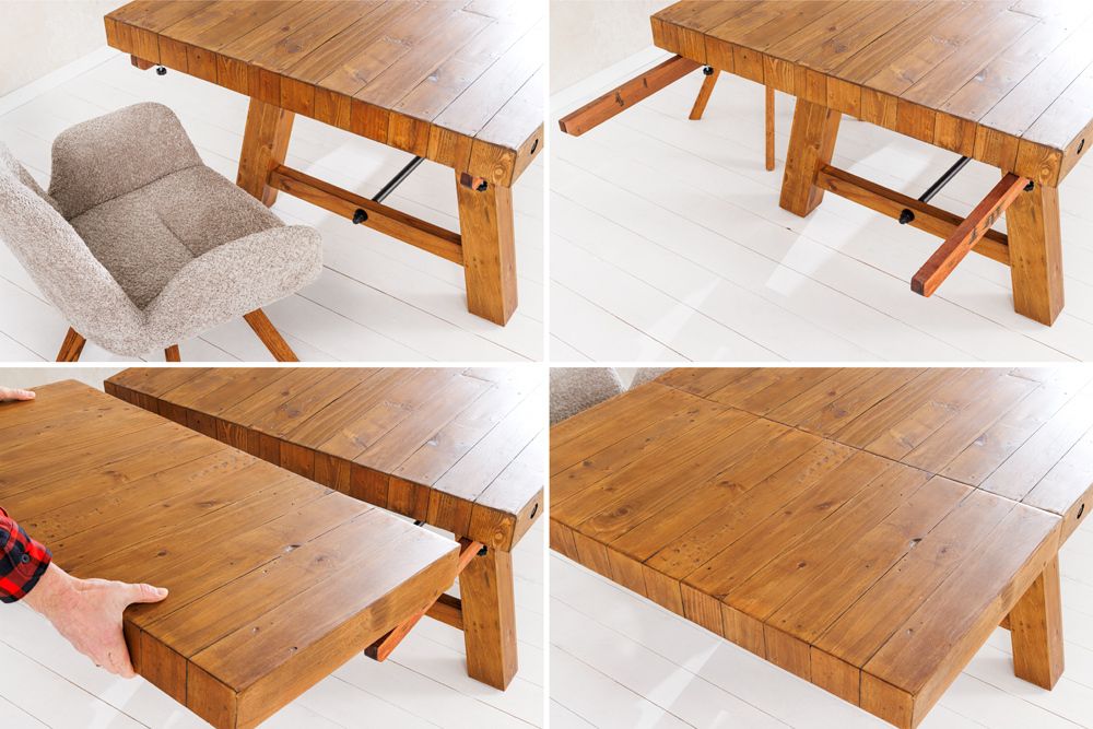 Massiver Esstisch FINCA 300-400cm vintage braun verlängerbar Pinienholz Bohlenoptik