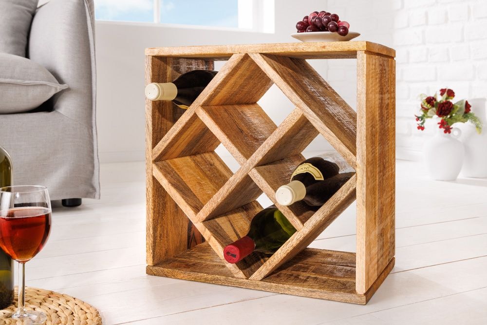 Massivholz Weinregal CUBUS 40cm Mango handmade Beistelltisch