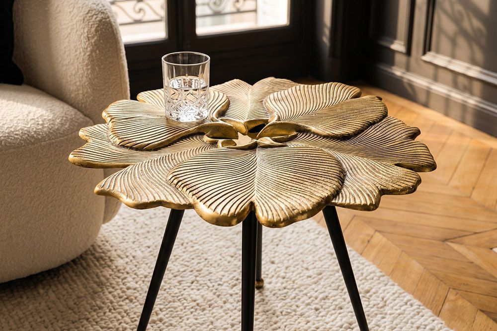 Dekorativer Beistelltisch GINKGO LEAFS 60cm gold handmade Metall