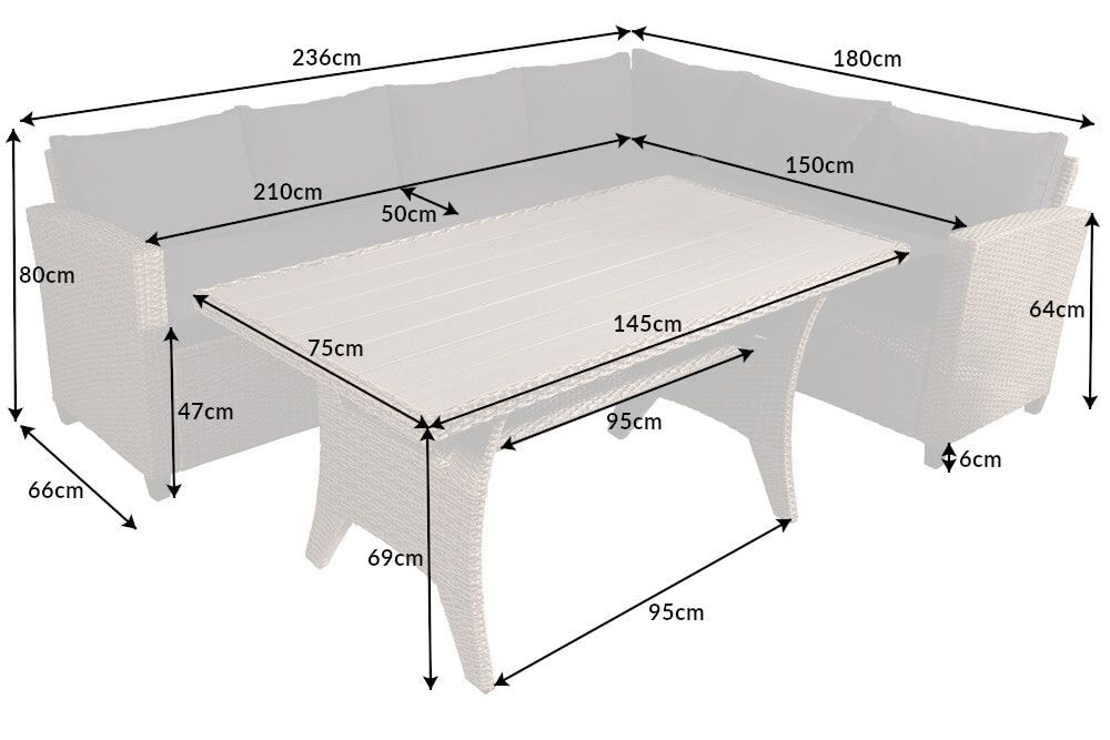 Outdoor Sitzgruppe MONACO 240cm anthrazit Polyrattan Gartenmöbel-Set Ecklounge wetterfest