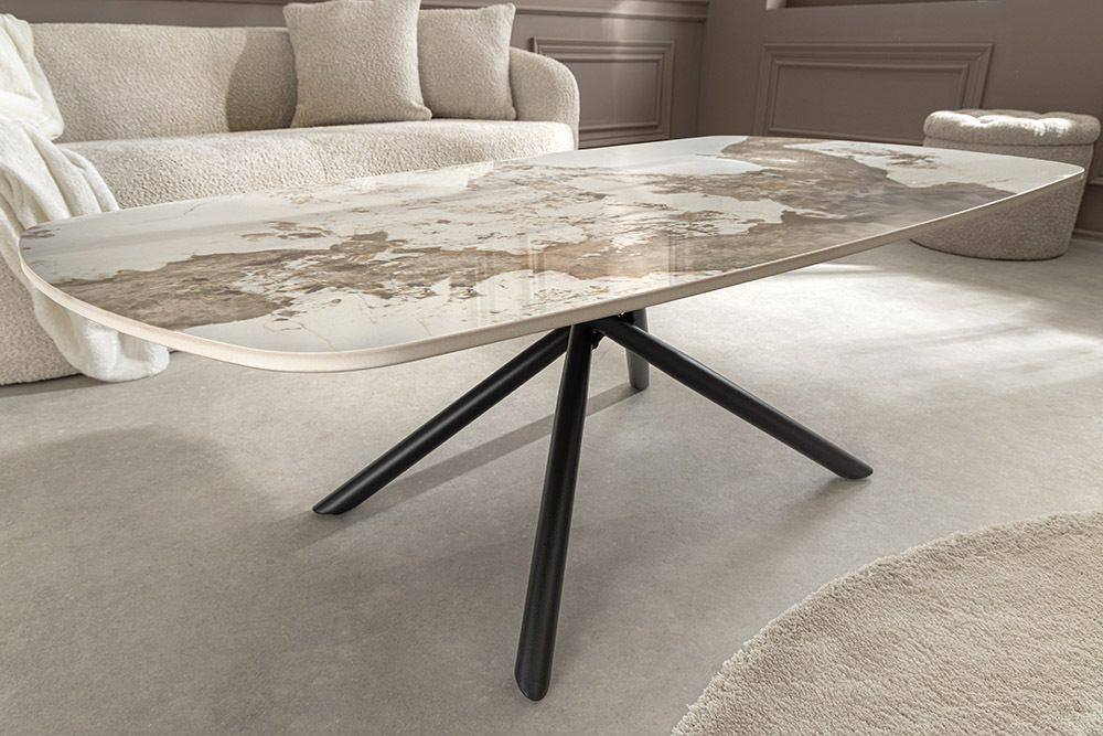 Design Couchtisch OSAKA 110cm weiß schwarz Pandora Keramik mit Sterngestell