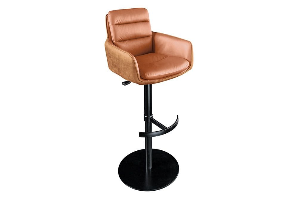 Drehbarer Design Barhocker BIG GEORGE cognac Echtleder höhenverstellbar mit Armlehnen