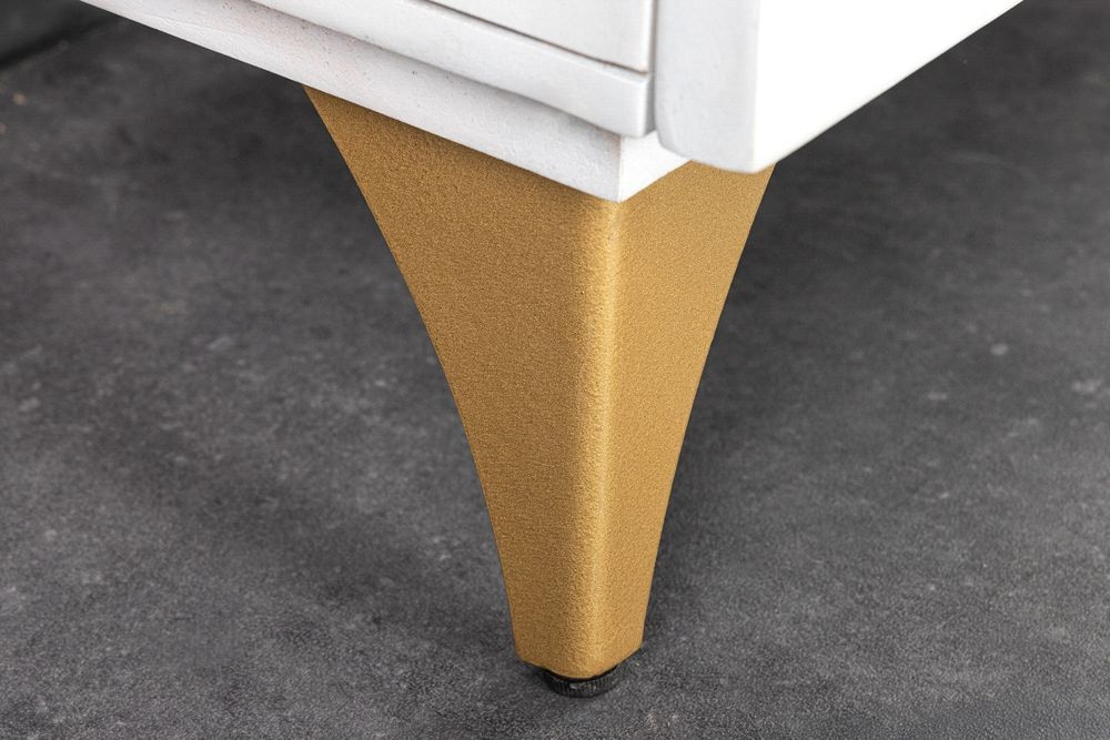 Handgearbeitetes Sideboard GOLDEN SUNSET 140cm weiß mit 3D Schnitzereien gold Mangoholz Metallbeine