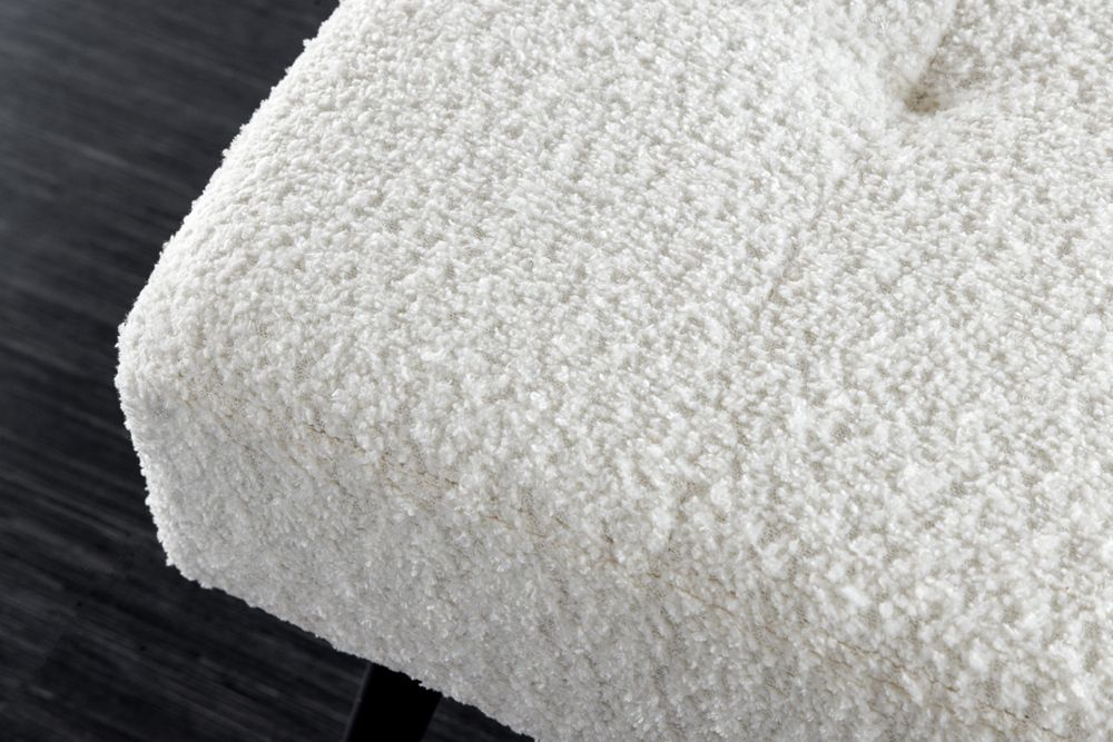 Design Sitzbank BOUTIQUE 100cm weiß Bouclé schwarze Metallbeine Polsterbank