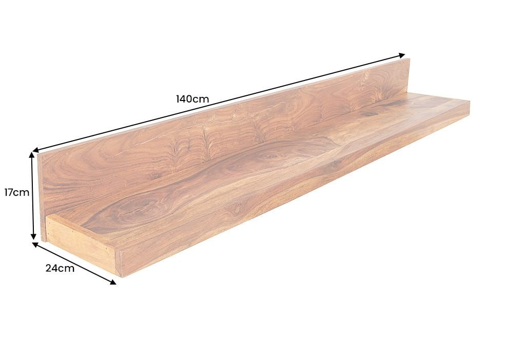 Massives Wandregal MAKASSAR 140cm braun Sheeshamholz stone finish