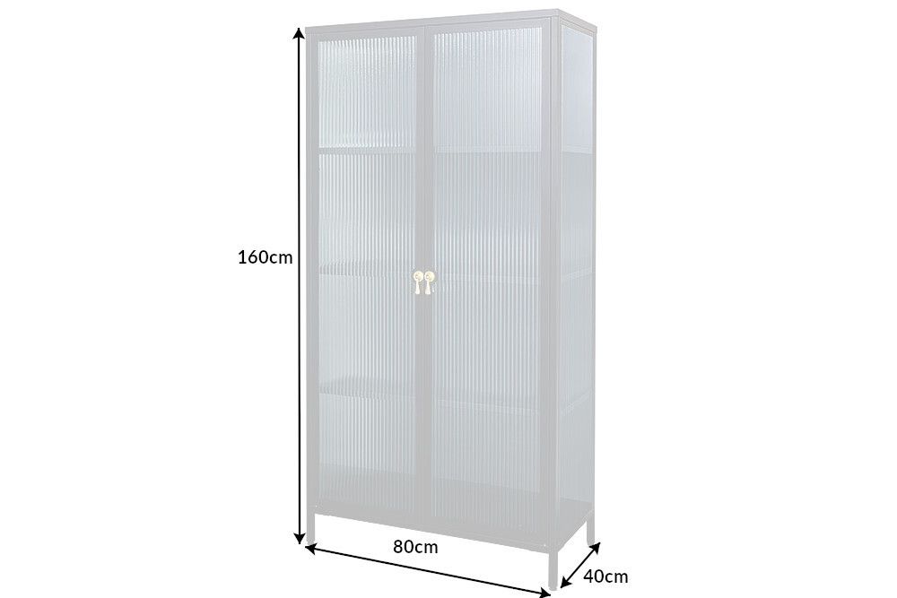 Moderne Vitrine AMSTERDAM 160cm schwarz gold Riffelglas Metall Highboard Schrank