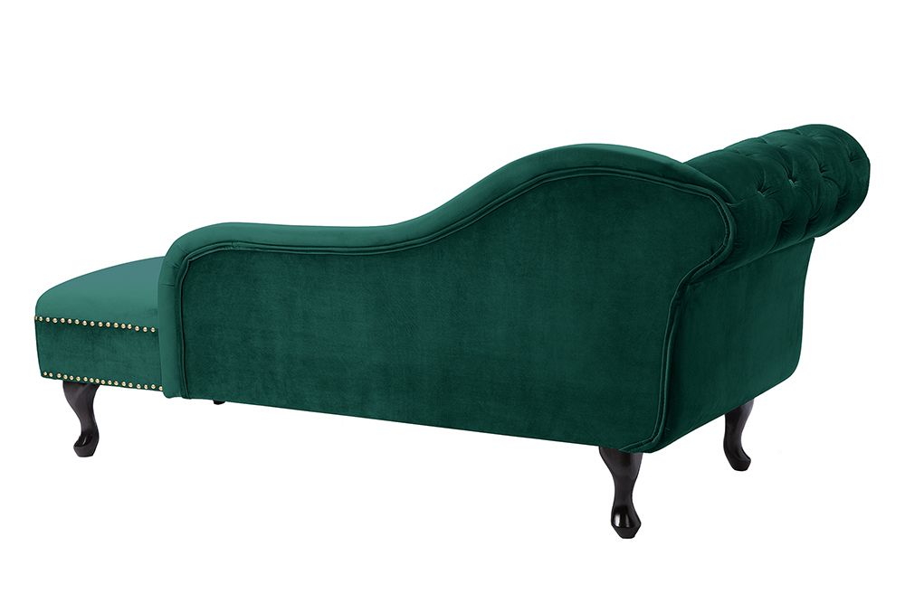 Design Récamière CHESTERFIELD 170cm smaragdgrün Samt Knopfheftung Nietenbesatz