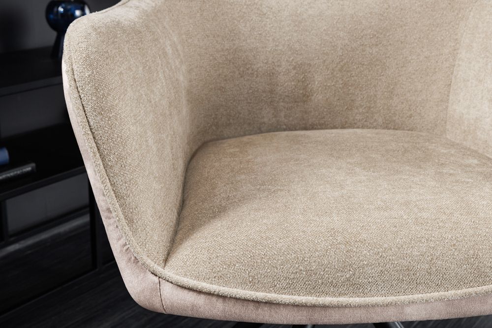 Drehbarer Stuhl VERONA champagner beige Samt Strukturstoff mit Armlehne Metallbeine schwarz