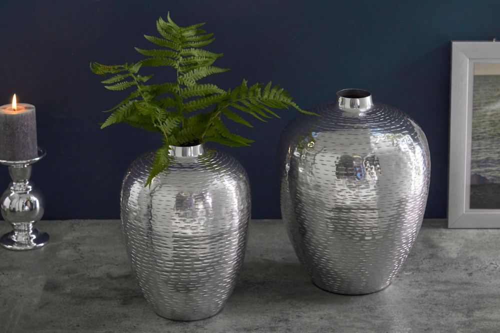Elegantes Vasen 2er Set ORIENTAL 32cm silber im Rice Hammerschlag Design
