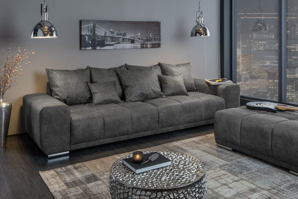 Big Sofa ELEGANCIA 285cm grau Microfaser XXL Couch inkl. Kissen Federkern