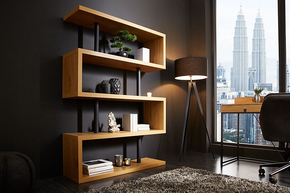 Design Regal SNAKE 165cm Eichenoptik Bücherregal mit fünf Böden
