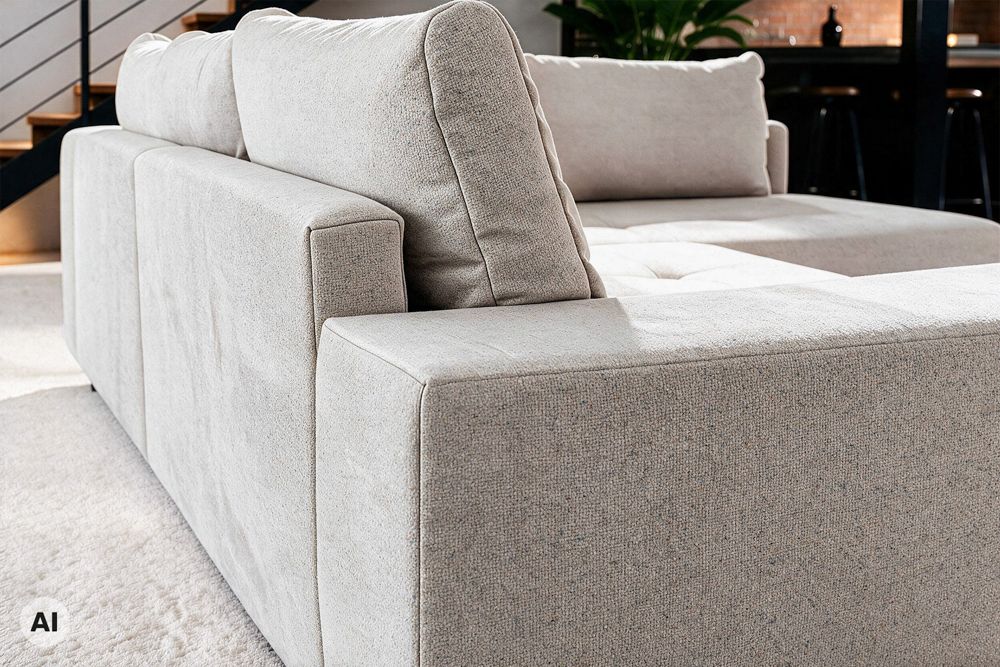 Wohnlandschaft KENT 220cm beige Strukturstoff  Ecksofa Federkern inkl. Hocker