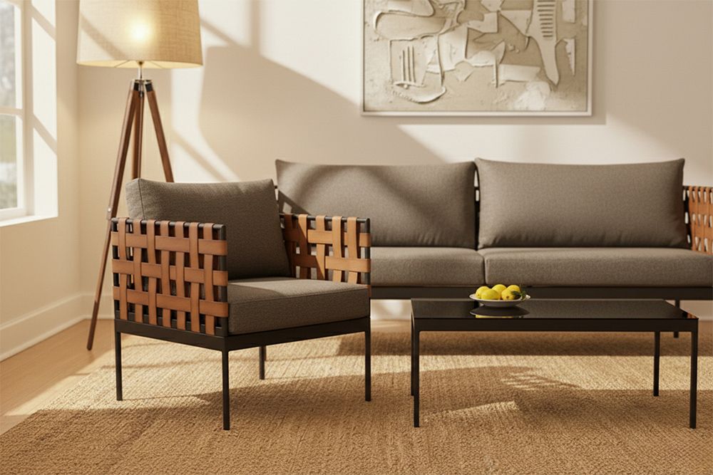 In- und Outdoor Lounge-Sessel UNIQUE 70cm schwarz braun grau Aluminium inkl. Kissen