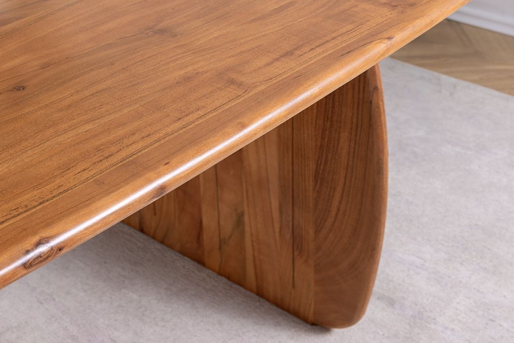 Design Esstisch SCULPTURA 240cm braun Akazie Massivholz mit skulpturalem Wangenfuß
